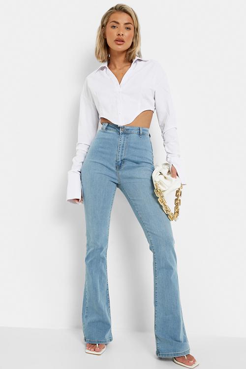 Butt Shaper High Rise Skinny Flared Jeans - Light Wash