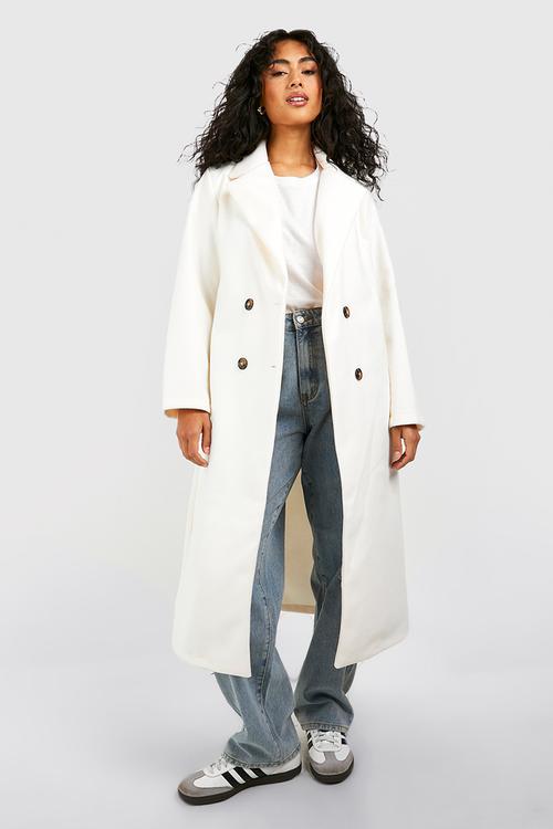 Double Breasted Longline Coat - Cream