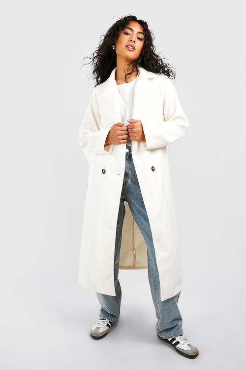 Double Breasted Longline Coat - Cream
