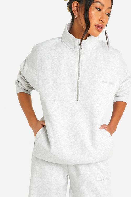 Dsgn Studio Embroidered Half Zip Oversized Sweatshirt - Ash Grey