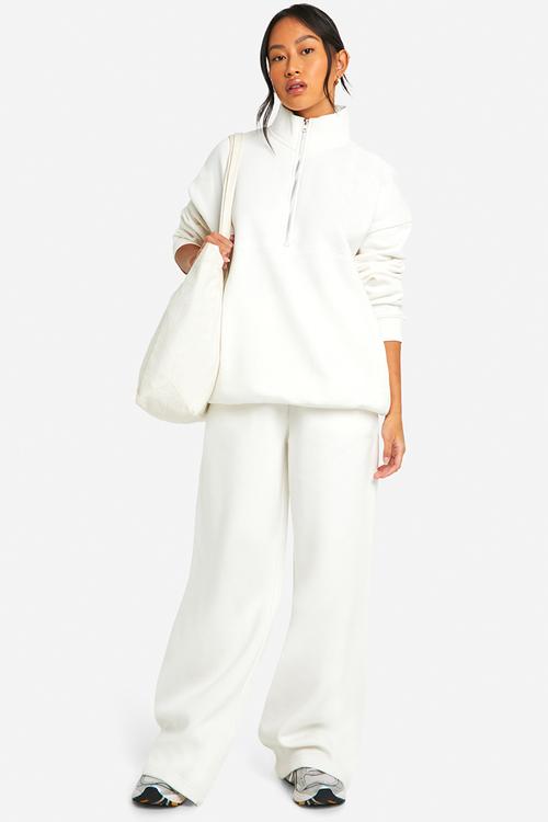 Dsgn Studio Embroidered Half Zip Oversized Sweatshirt - Ecru