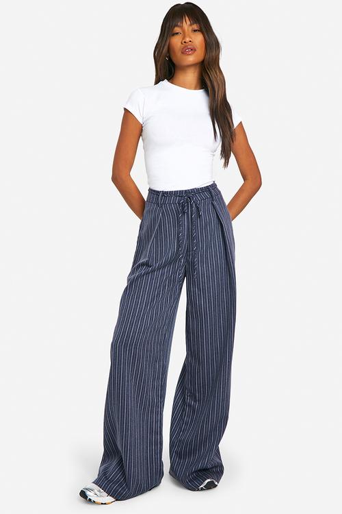 Pleated Tie Waist Wide Leg Trouser - Slate Grey