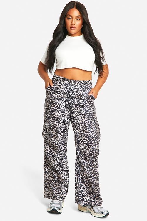 Plus Washed Leopard Cargo Trouser - Leopard