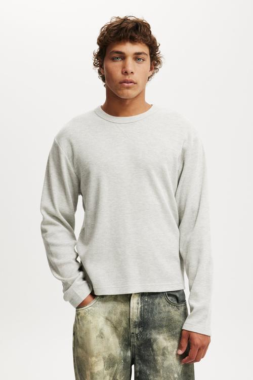 Cropped Fit Textured Long Sleeve - White Waffle