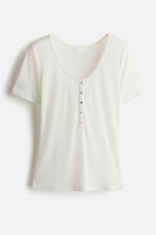 Short-sleeved henley top - white