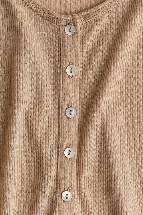 Short-sleeved henley top - beige