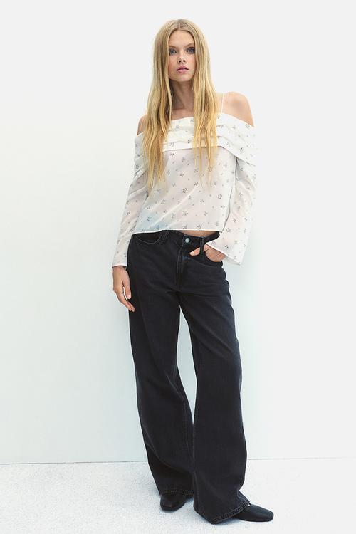 Off-the-shoulder chiffon top - white,multi