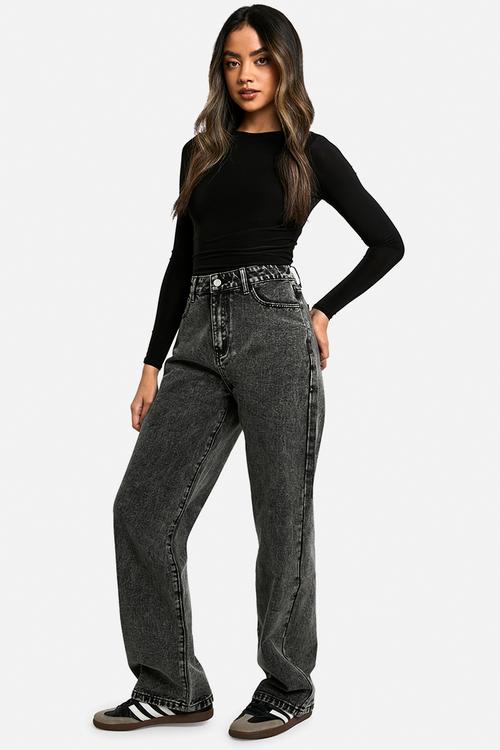 Basics High Waisted Boyfriend Jeans - Washed Black