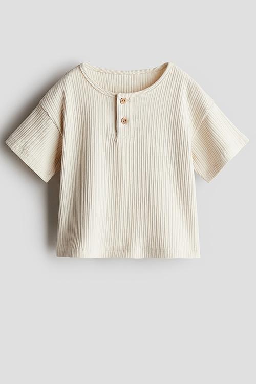 Ribbed henley top - cream