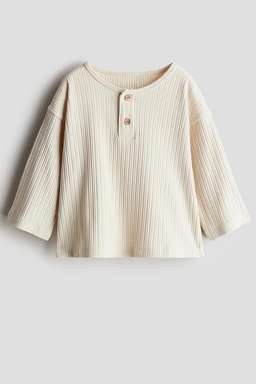 Ribbed henley top - cream
