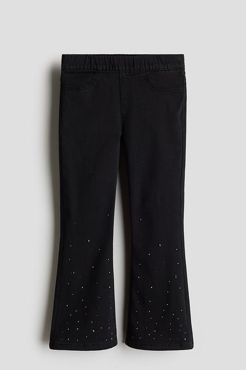 Embellished denim jeggings - black