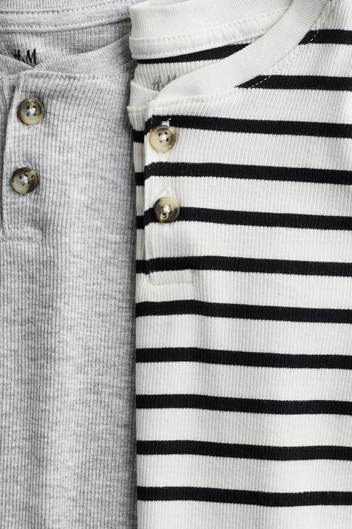 2-Pack ribbed henley tops - white striped