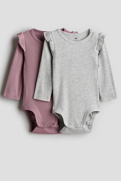 2-Pack long-sleeved bodysuits - light grey plum