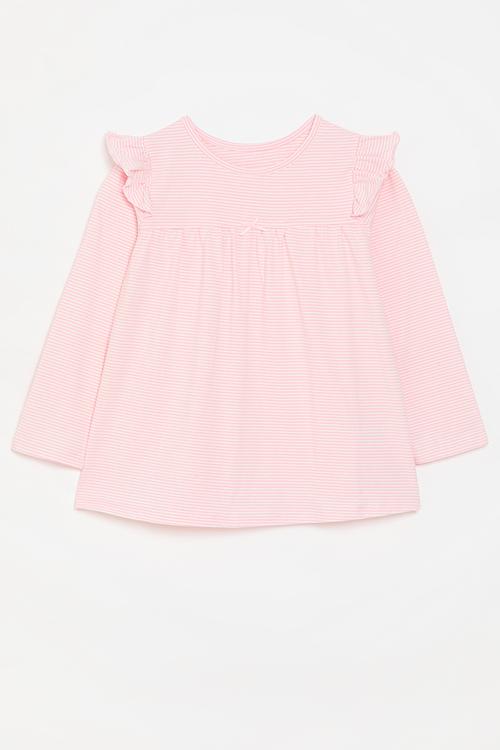 Striped frilled sleeve tee - pink & white