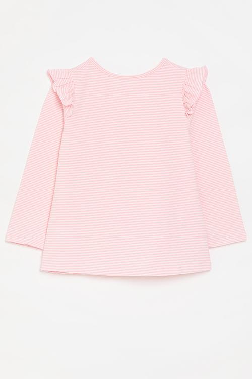 Striped frilled sleeve tee - pink & white