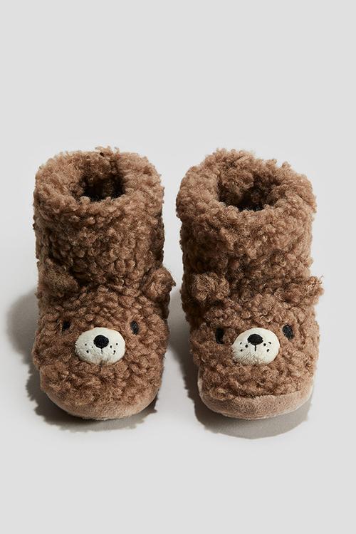 Soft-sole fluffy slippers - brown bear