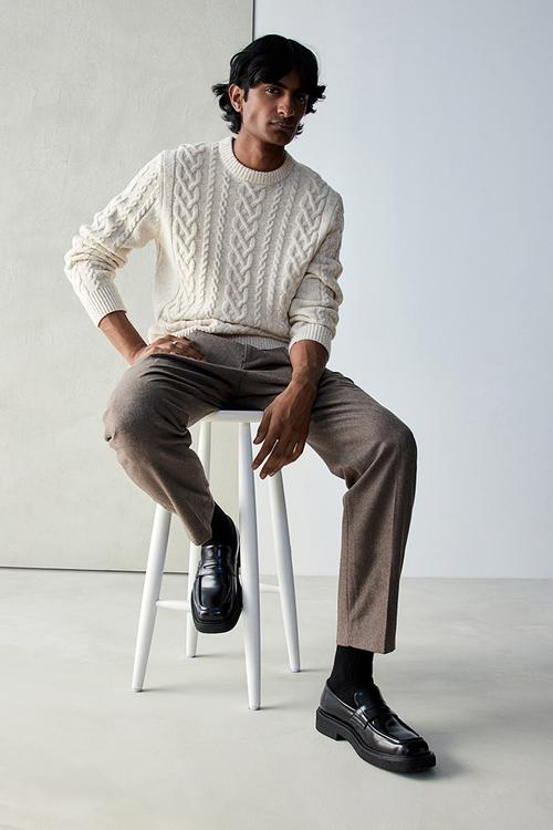 Regular fit cable-knit jumper - cream