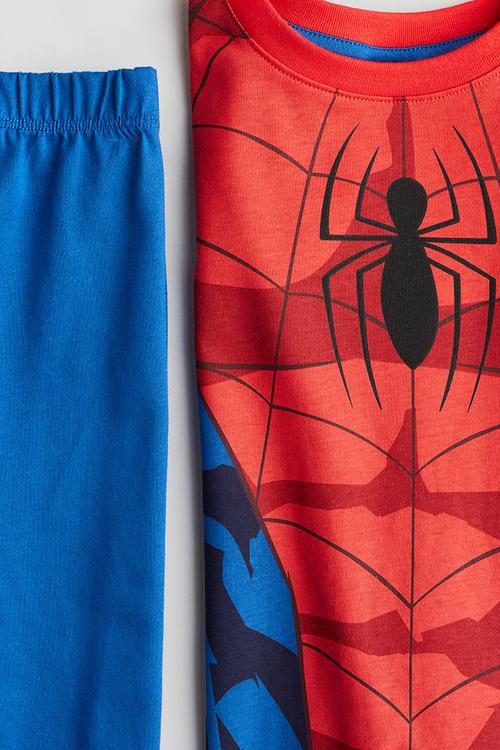 Printed cotton jersey pyjamas - blue/spider-man