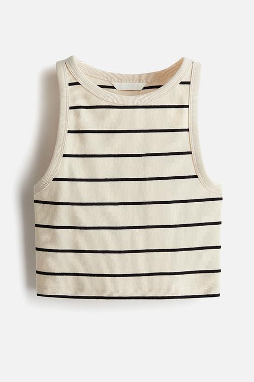 Cropped vest top - light beige striped