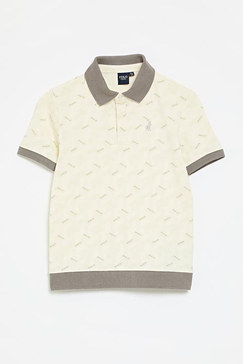 Boys ethan printed ss golfer - off white