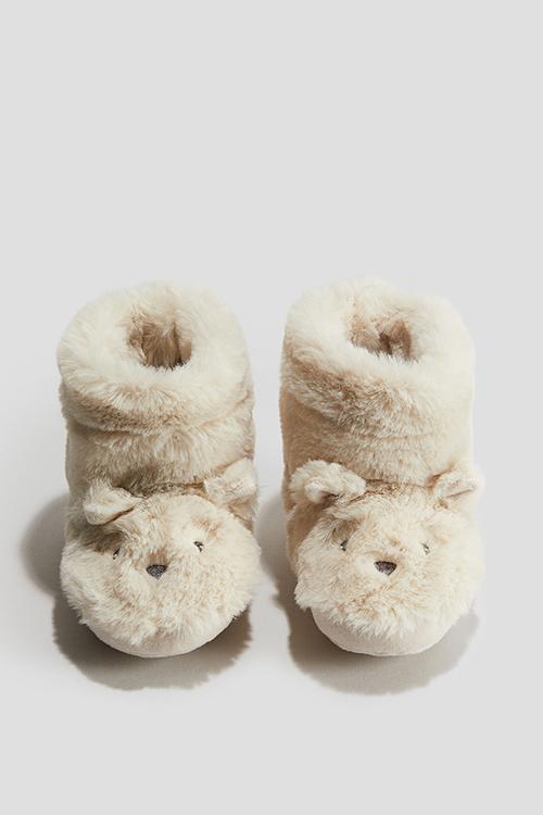 Soft-sole fluffy slippers - light beige bunny
