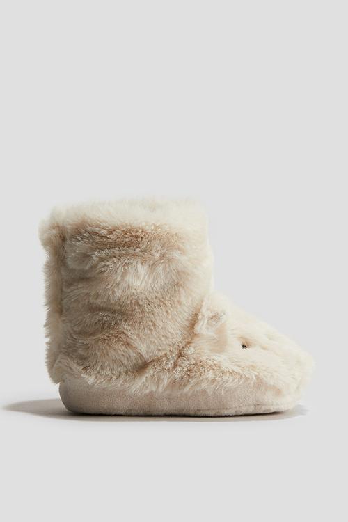 Soft-sole fluffy slippers - light beige bunny