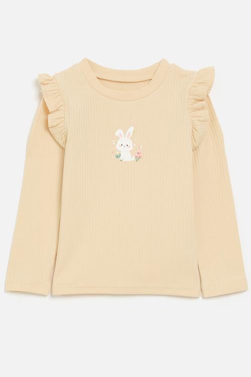 Printed frilled top - neutral