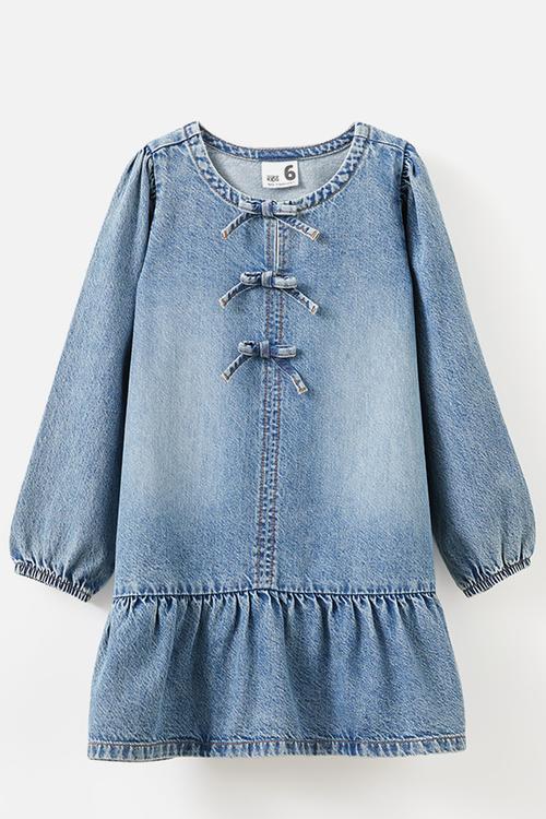 Betty bow front denim dress - blue haven mid blue