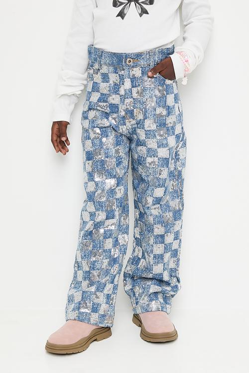 Mettalic checker board jeans - blue & grey