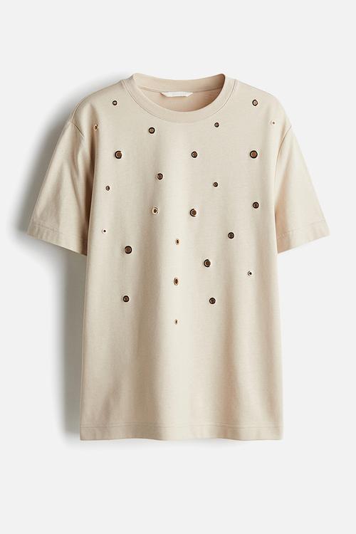 T-shirt - light beige eyelets