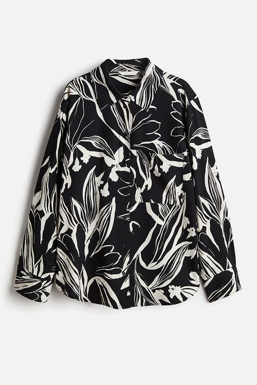 Viscose-blend shirt - black & white patterned 