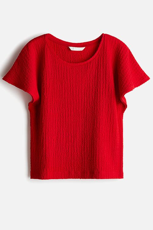 Textured jersey top - red
