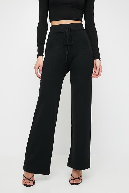 WILLOW: Basic Wide-Leg Knit Pants - Black