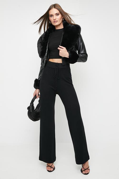 WILLOW: Basic Wide-Leg Knit Pants - Black