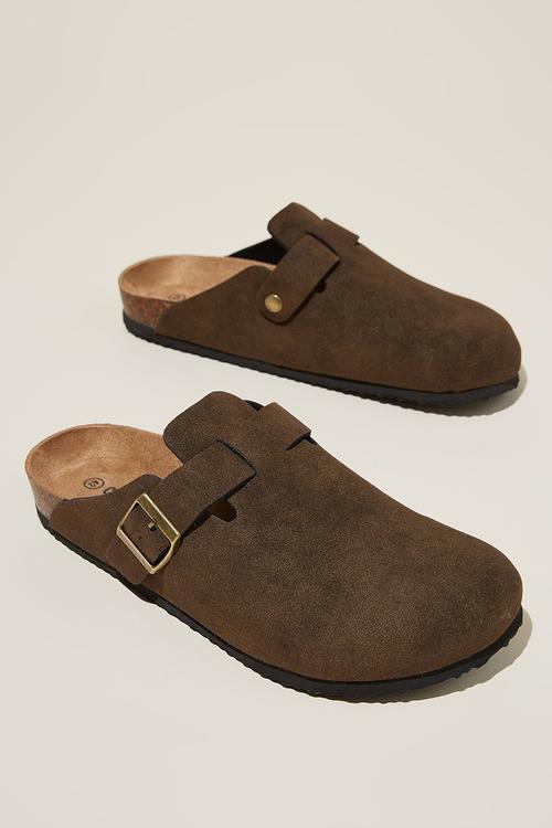 Closed toe buckle slide - tobacco
