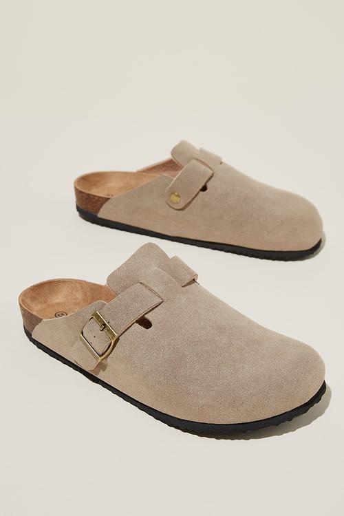 Closed toe buckle slide - taupe