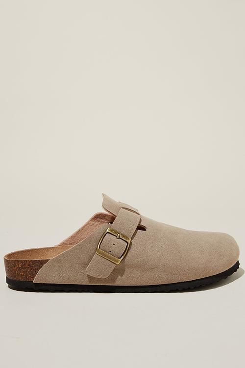 Closed toe buckle slide - taupe