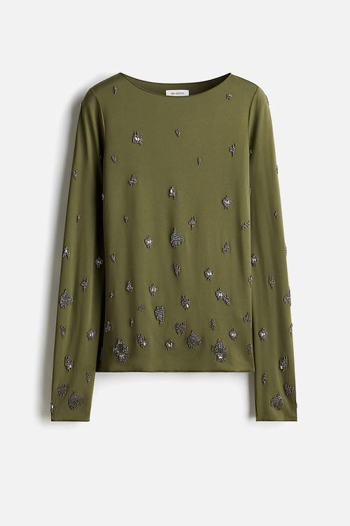 Bead-embellished top - dark green