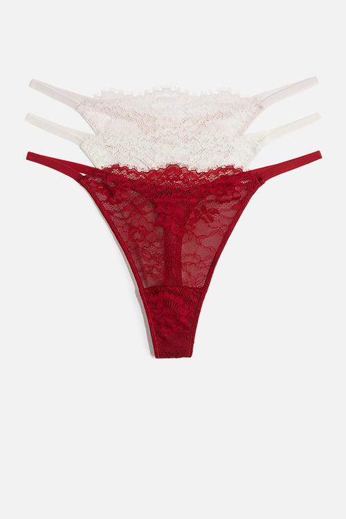 3-pack tanga thong briefs - dark red/cream/powder pink