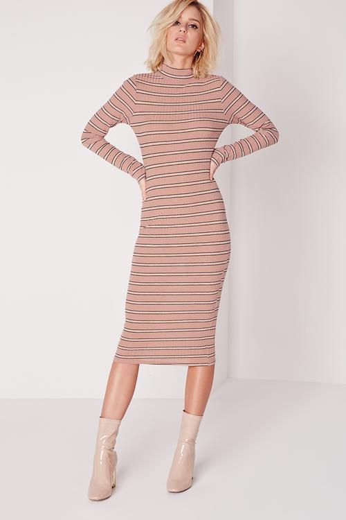High-neck stripe dress