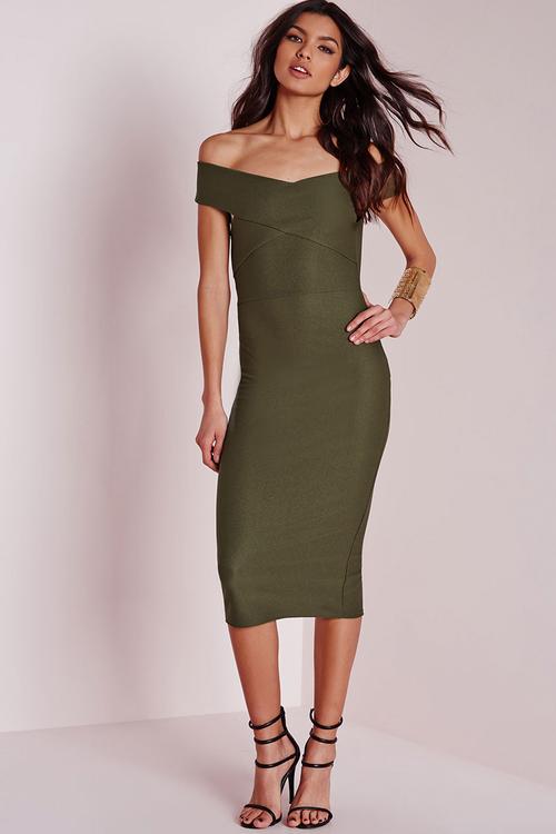 Crepe bardot midi dress