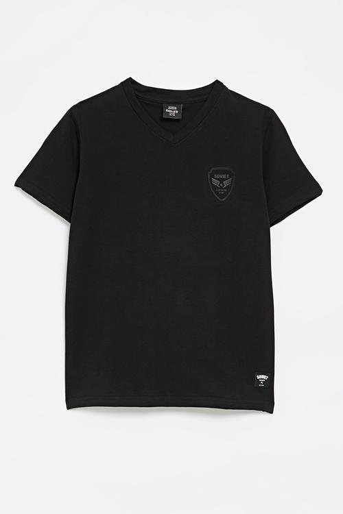 Boys Short Sleeve V-Neck Tee - Black