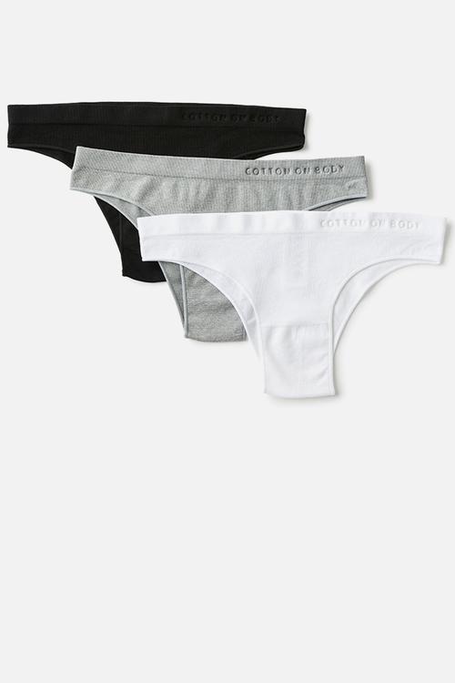 Seamless Hipster Cheeky Brief 3Pk - Black Deboss/White Deboss/Grey Marle Deboss