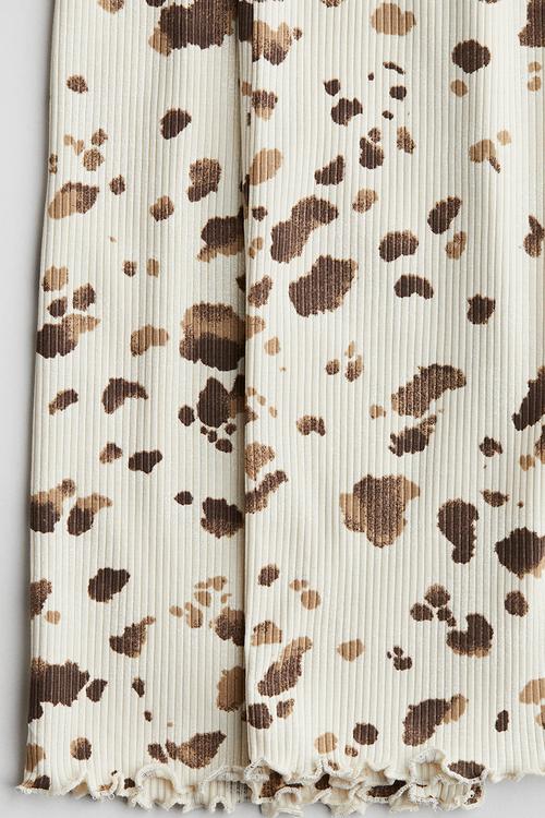 Ribbed cotton trousers - light beige patterned