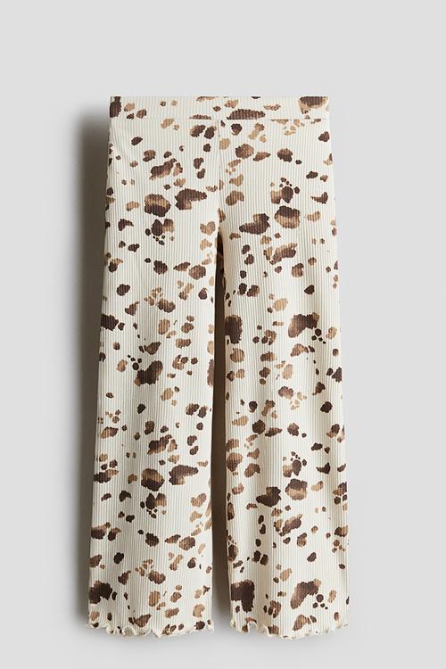 Ribbed cotton trousers - light beige patterned