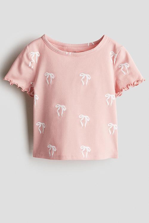 Overlock-detail cotton top - pink bows