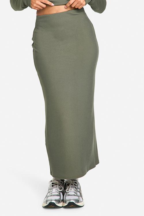 Rib Midaxi Skirt - Khaki