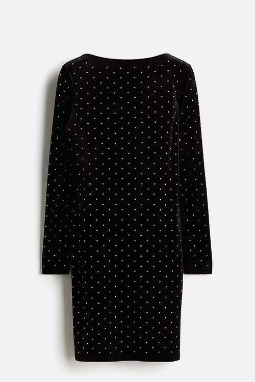 Boat-neck dress - black rhinestones