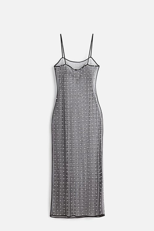 Embellished mesh dress - black