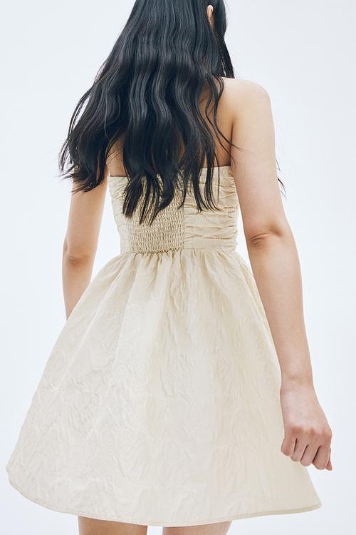 Jacquard-weave mini dress - light beige